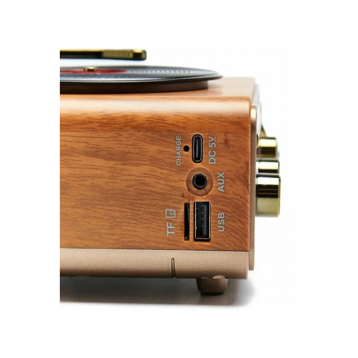 Nostaljik Tasarım Plak Çalar Görünümlü Radyolu Bluetooth Hoparlör Retro Müzik Plak