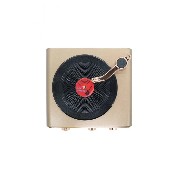 Metalik Nostaljik Tasarım Plak Çalar Görünümlü Radyolu Bluetooth Hoparlör Retro Müzik Plak