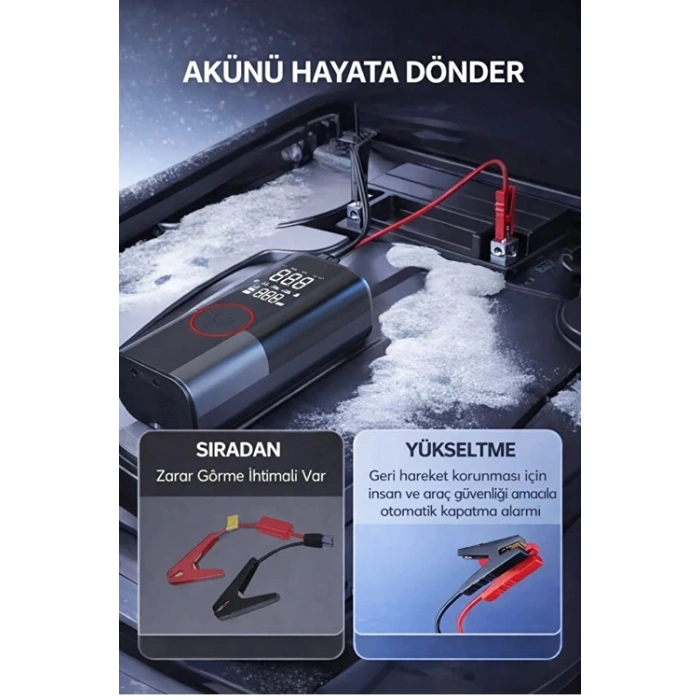 St-9650 Şarjlı 10.000 Mah Taşınabilir Araç Hava Kompresörü Akü Takviyeli Dijital Ekranlı Işıklı Çantalı