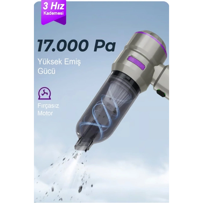 Kablosuz Taşınabilir Araç İçi El Süpürgesi 17000PA Güçlü Vakum 4’ü 1 Arada Çok Amaçlı Temizlik