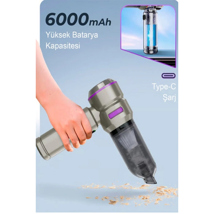 Kablosuz Taşınabilir Araç İçi El Süpürgesi 17000PA Güçlü Vakum 4’ü 1 Arada Çok Amaçlı Temizlik