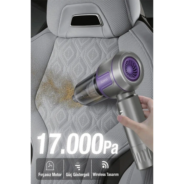Kablosuz Taşınabilir Araç İçi El Süpürgesi 17000PA Güçlü Vakum 4’ü 1 Arada Çok Amaçlı Temizlik