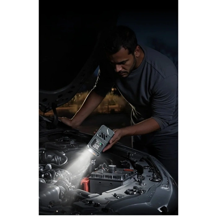 St-9654 Şarjlı 10.000 Mah Taşınabilir Araç Hava Kompresörü Akü Takviyeli Dijital Ekranlı Işıklı