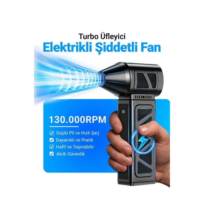 Mini Turbo Fan 130.000 RPM Şarjlı 8000 Mah Batarya Taşınabilir Elektrikli Hava Üfleyici Kompresörü