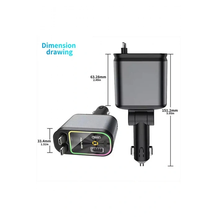 Led Işık Tavan Aydınlatmalı 66W 41 Çift Kablolu Hızlı Şarj 3.4A Araç İçi Çakmaklık Şarj Aleti