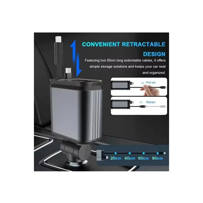 Led Işık Tavan Aydınlatmalı 66W 41 Çift Kablolu Hızlı Şarj 3.4A Araç İçi Çakmaklık Şarj Aleti