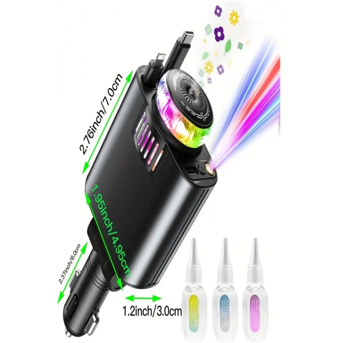 Led Işık Aydınlatmalı 45W Hava Nemlendirici 51 Arada Şarj Cihazı Araç İçi Çakmaklık Şarj Aleti