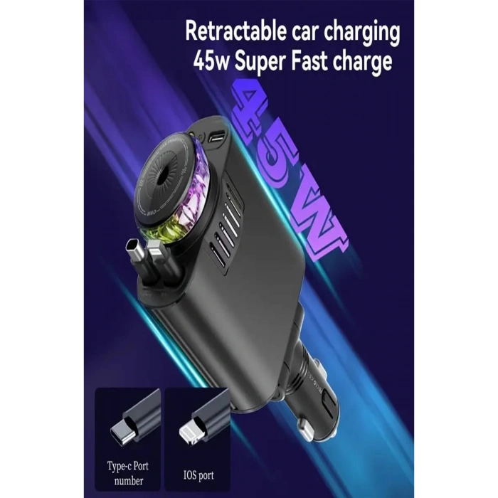 Led Işık Aydınlatmalı 45W Hava Nemlendirici 51 Arada Şarj Cihazı Araç İçi Çakmaklık Şarj Aleti