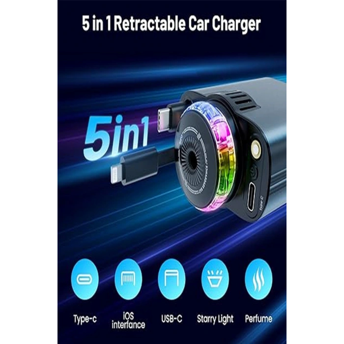 Led Işık Aydınlatmalı 45W Hava Nemlendirici 51 Arada Şarj Cihazı Araç İçi Çakmaklık Şarj Aleti