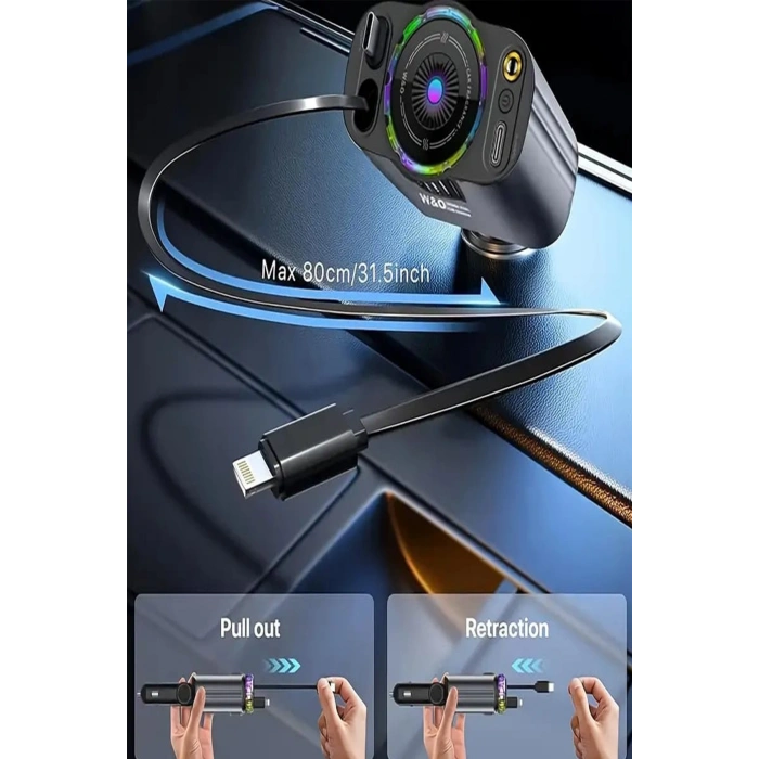 Led Işık Aydınlatmalı 45W Hava Nemlendirici 51 Arada Şarj Cihazı Araç İçi Çakmaklık Şarj Aleti