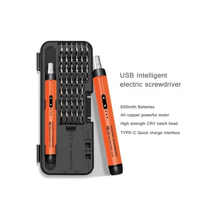 3.7V Şarjlı Mini Elektrikli Tornavida Seti 500mAh Type-C Manyetik Hassas Uçlu Vida Seti 38 Parça