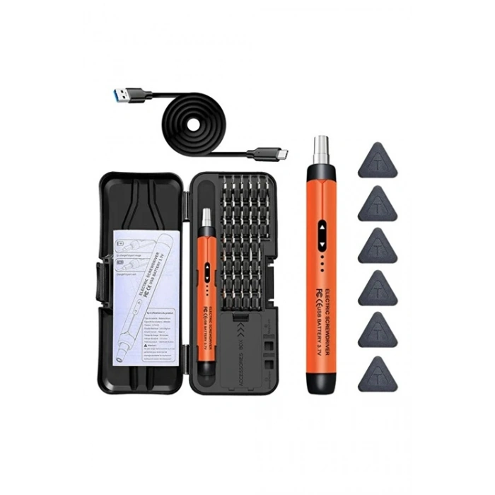 3.7V Şarjlı Mini Elektrikli Tornavida Seti 500mAh Type-C Manyetik Hassas Uçlu Vida Seti 38 Parça