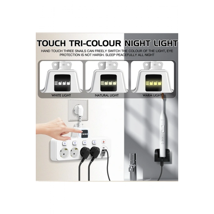Termal Akım Korumalı 4lü Duvar Tipi Priz 2x USB 2x Type-C Çıkışlı Grup Priz Çoğaltıcı Beyaz (2500W)