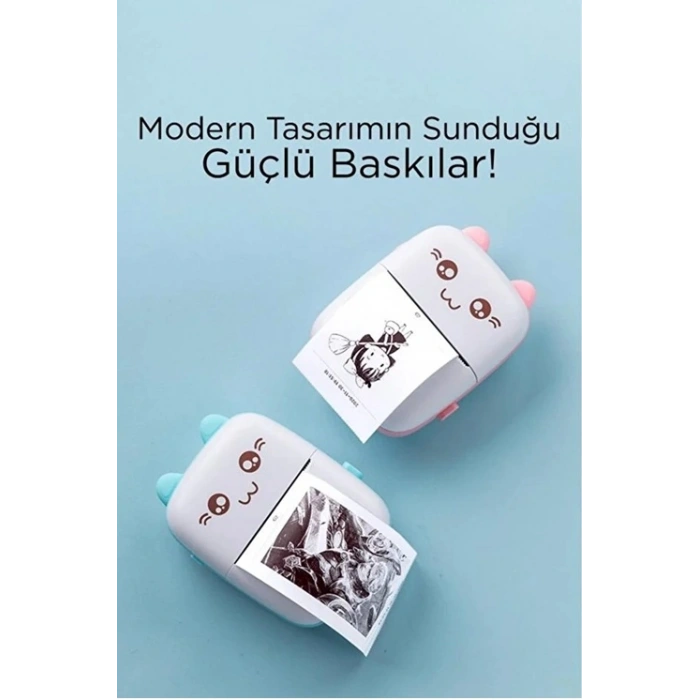 Mini Fotoğraf Yazıcı Kablosuz Etiket Yazıcı Baskı Makinesi Ios Android Uyumlu Termal Printer Pembe