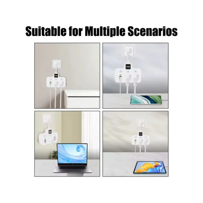 Termal Akım Korumalı 2li Duvar Tipi Priz 2x USB 2x Type-C Çıkışlı Priz Çoğaltıcı Beyaz Çocuk kilit (3250W)