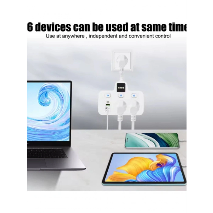 Termal Akım Korumalı 2li Duvar Tipi Priz 2x USB 2x Type-C Çıkışlı Priz Çoğaltıcı Beyaz Çocuk kilit (3250W)