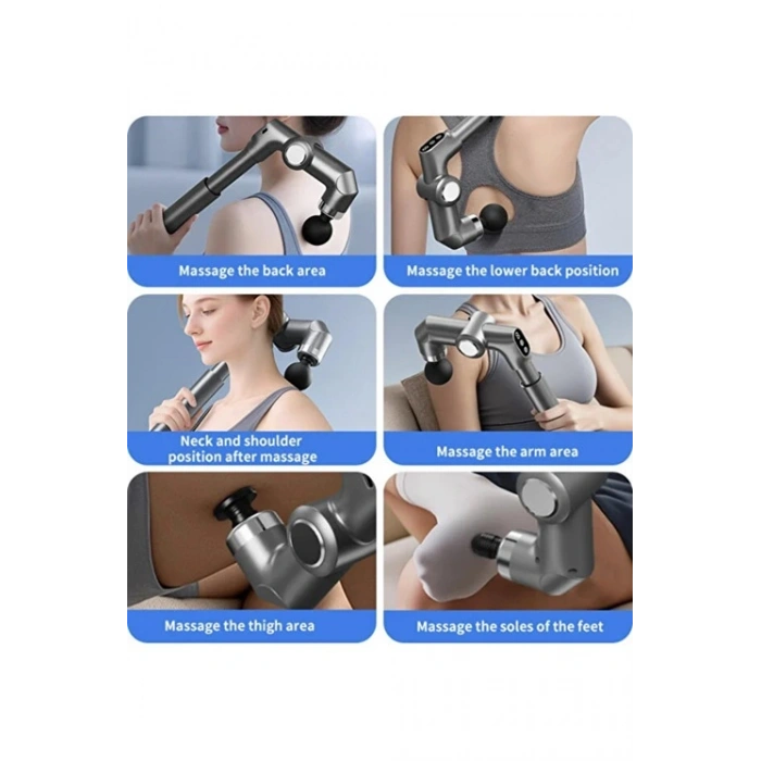 Uzun Saplı Masaj Tabancası Derin Doku Kas Masaj Aleti 6 Başlıklı Şarjlı Profesyonel 6 Kademe