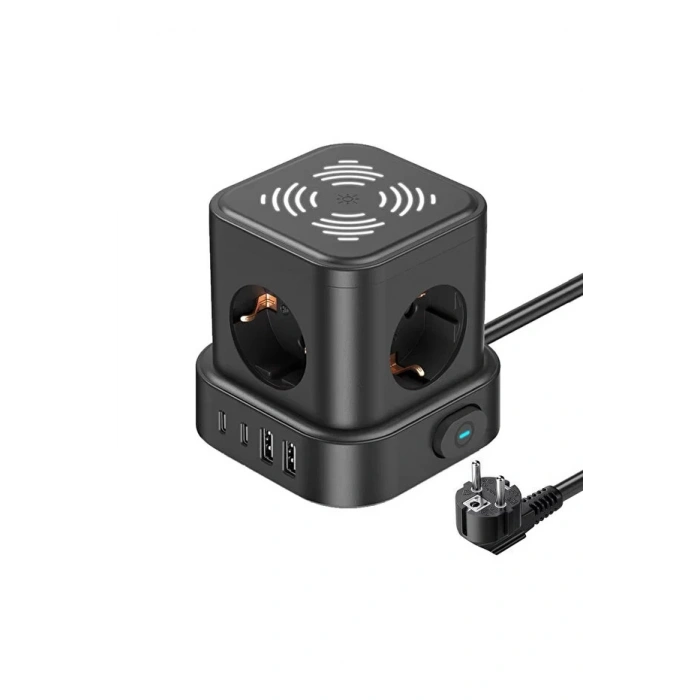 Akım Korumalı 4lü Priz Gece Lambalı 2xUSB 2xType-C Çıkış Yüksek Gerilim Koruma Çoklu Priz Çoğaltıcı