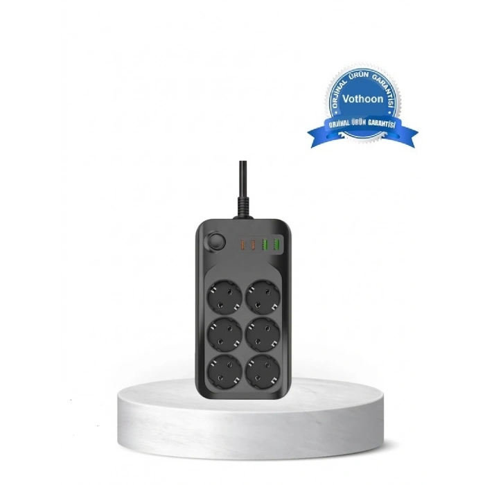 Akım Korumalı 6Lı Priz 2xUSB 2xType-C Çıkış Yüksek Gerilim Koruma Çoklu Priz Çoğaltıcı