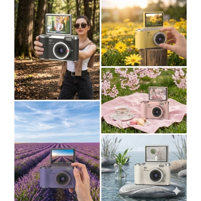 4K Dijital Retro Video Kamera 48MP 18X Zoom Flaşlı (32GB) Kart Dijital Vlog Fotoğraf Makinesi TÜRKÇE