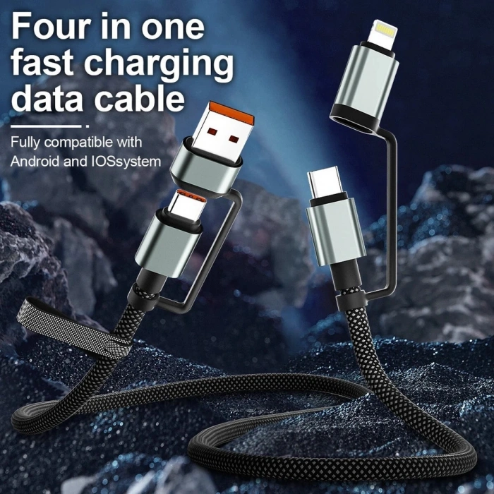 4ü 1 Arada 100W Akıllı Tasarım Yüksek Dayanıklılık Çoklu Uyumlu Örgülü Hızlı Şarj Kablosu