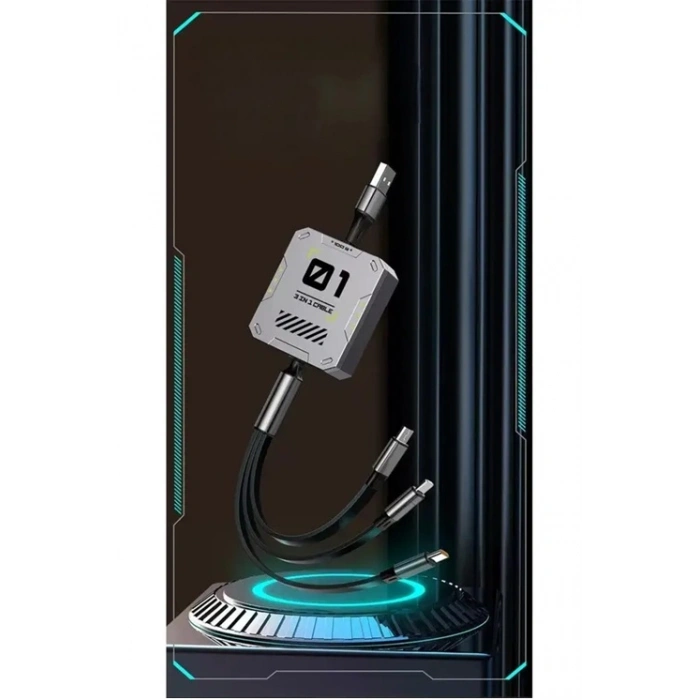 100W Geri Çekilebilir Makaralı Çoklu Şarj Kablosu Alüminyum Kutu Lightning Micro Type-C Şarj Kablosu