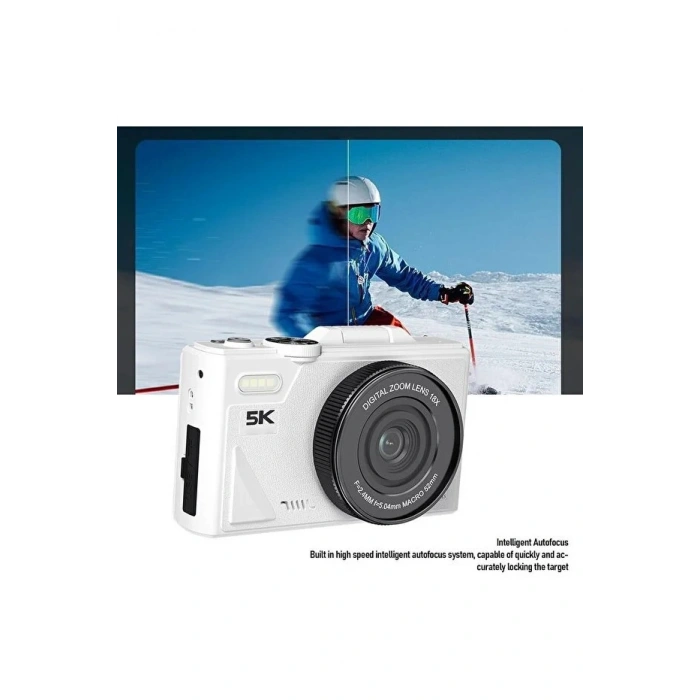 5K 75MP 18X Zoom Flaşlı 3” Flip Ekranlı Türkçe 64GB Kart Dijital Vlog Fotoğraf Makinesi