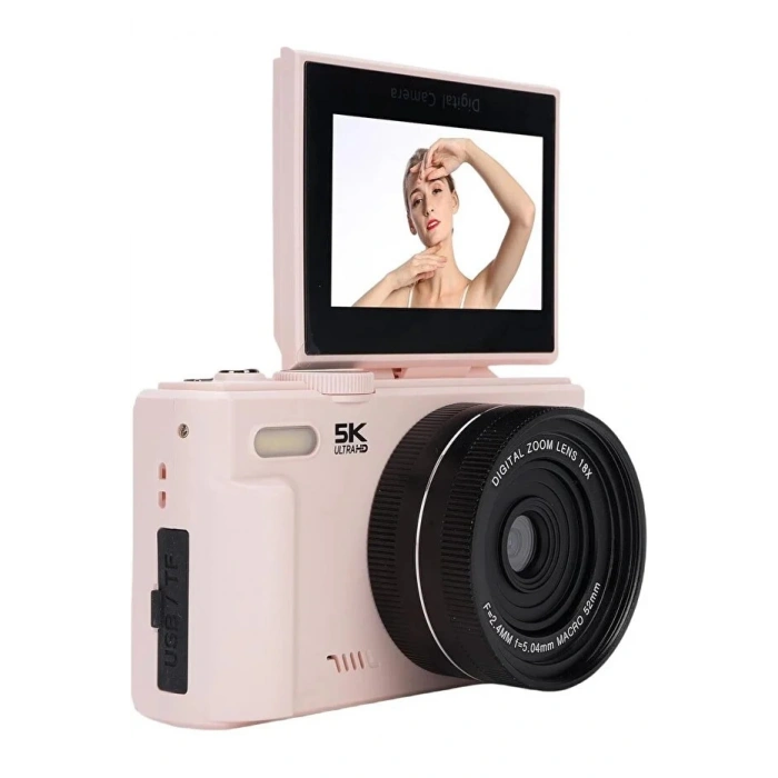 5K 75MP 18X Zoom Flaşlı 3” Flip Ekranlı Türkçe 64GB Kart Dijital Vlog Fotoğraf Makinesi