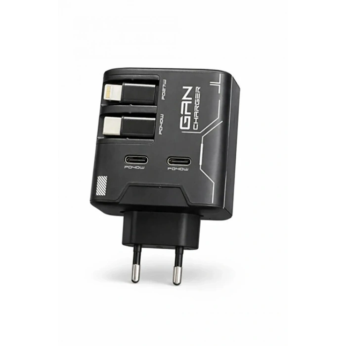 GaN+ PD 40W Hızlı Şarj Adaptörü Çoklu Çıkış USB-C Lightning Kablolu Hızlı Şarj Cihazı Ev Ofis Uyumlu