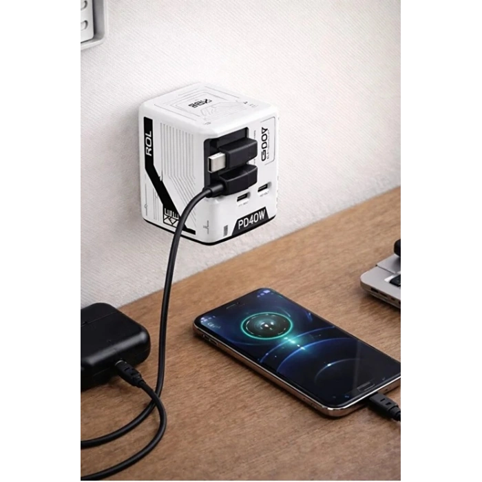 GaN+ PD 40W Hızlı Şarj Adaptörü Çoklu Çıkış USB-C Lightning Kablolu Hızlı Şarj Cihazı Ev Ofis Uyumlu