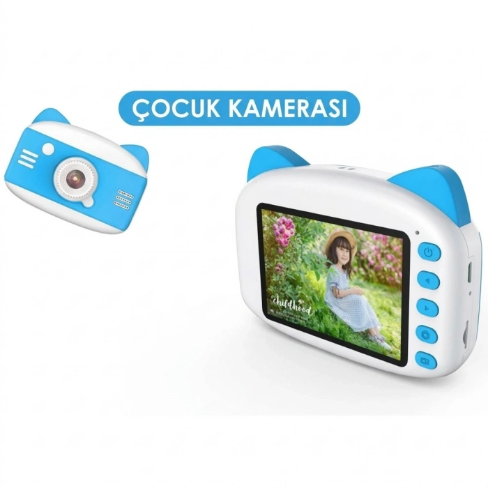 X900 Dijital Çocuk Fotoğraf Makinesi Selfie Kamera 3.5 İnç Dijital Çocuk Kamerası 1080p (Mavi)
