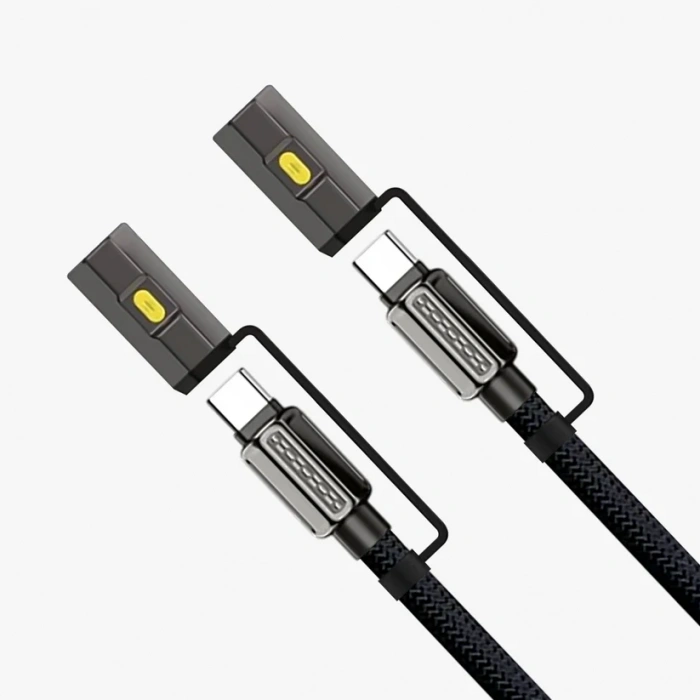 LED Fener ve Alevsiz Çakmak Fonksiyonlu Type-C Şarj ve Data Kablosu 120 cm Siyah