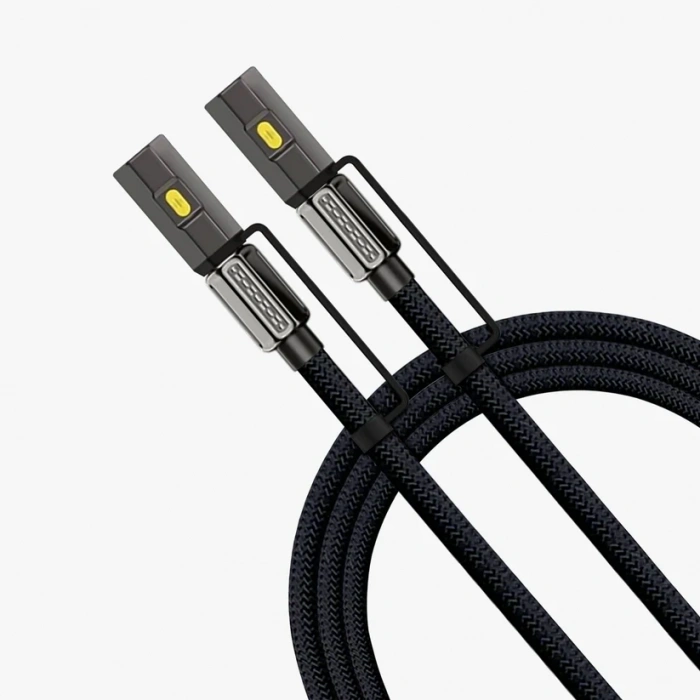 LED Fener ve Alevsiz Çakmak Fonksiyonlu Type-C Şarj ve Data Kablosu 120 cm Siyah