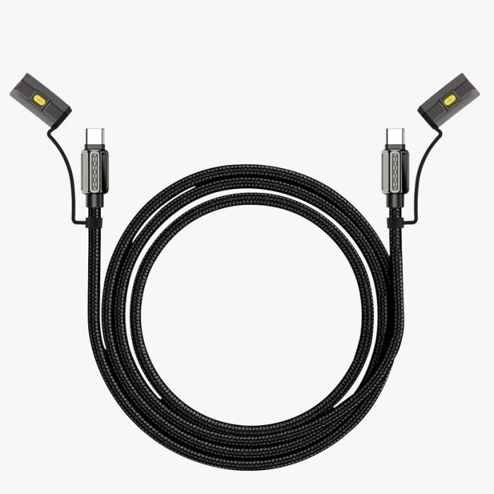 LED Fener ve Alevsiz Çakmak Fonksiyonlu Type-C Şarj ve Data Kablosu 120 cm Siyah