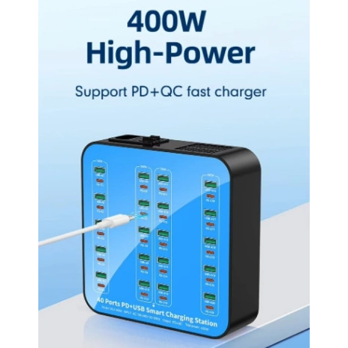 40 Portlu 400W Hızlı Şarj İstasyonu 20x USB + 20x Type-C PD Çıkışlı Şarj Cihazı