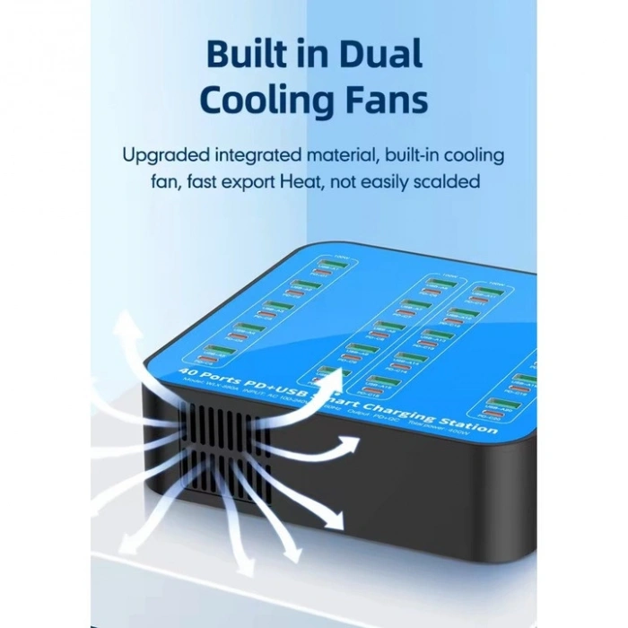 40 Portlu 400W Hızlı Şarj İstasyonu 20x USB + 20x Type-C PD Çıkışlı Şarj Cihazı