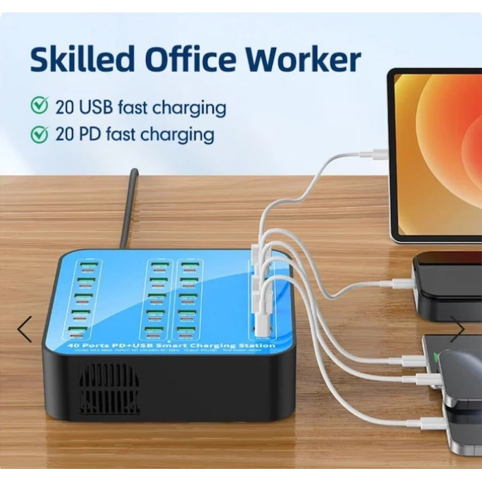 40 Portlu 400W Hızlı Şarj İstasyonu 20x USB + 20x Type-C PD Çıkışlı Şarj Cihazı