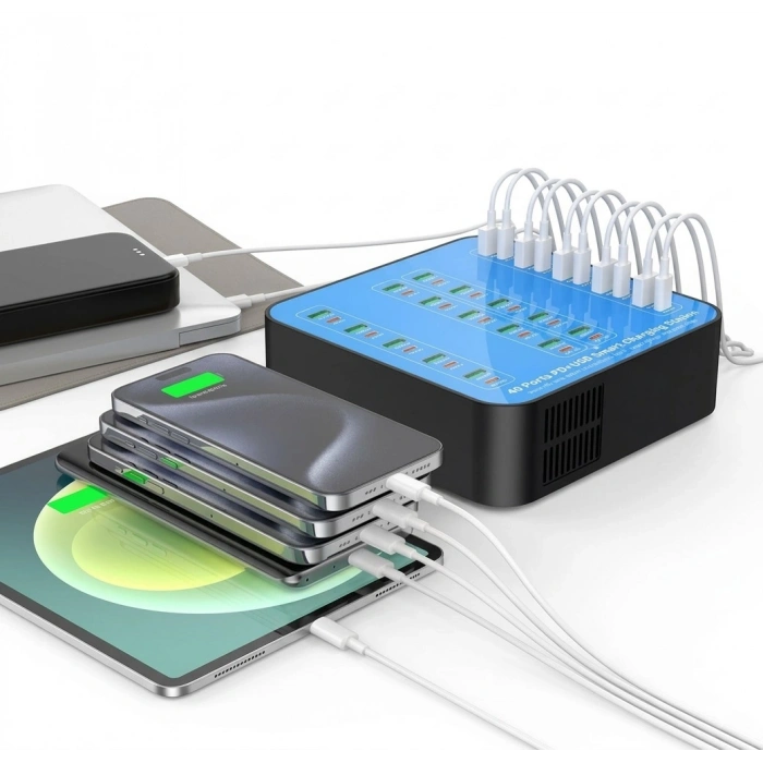 40 Portlu 400W Hızlı Şarj İstasyonu 20x USB + 20x Type-C PD Çıkışlı Şarj Cihazı