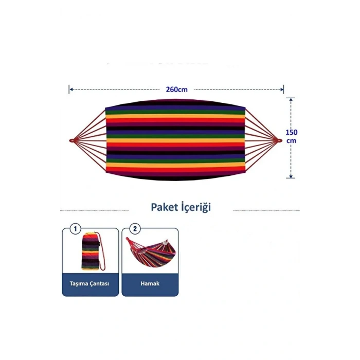 Çift Kişilik XL 260x150cm Kolay Kurulabilir Kanvas Hamak Çantalı