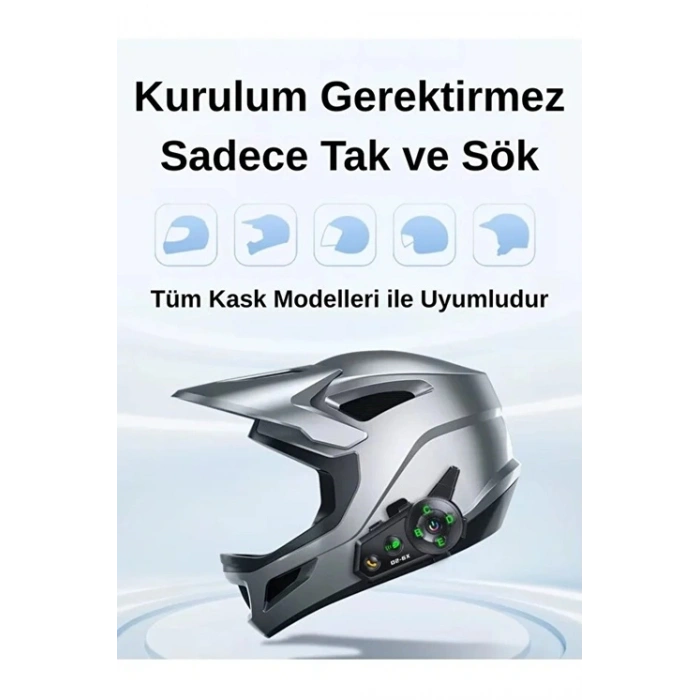 D2-6X 1000M Mesafeli 6 Kanallı İntercom Bluetooth Motosiklet Kask Kulaklığı İntercom Kulaklık