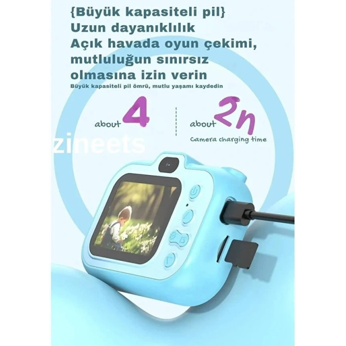 Dijital Fotoğraf Makinesi Çocuk Mini 1080p Hd Kamera Selfie Tripodlu Ön Arka Kamera Fotoğraf Makinesi