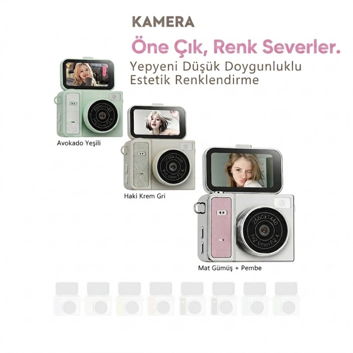 2K HD Ekranlı Mini Dijital Retro Video Kamera Flaşlı Dijital Vlog Mini Fotoğraf Makinesi Türkçe Menü