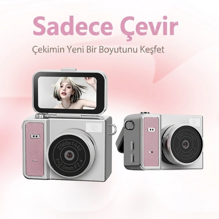 2K HD Ekranlı Mini Dijital Retro Video Kamera Flaşlı Dijital Vlog Mini Fotoğraf Makinesi Türkçe Menü