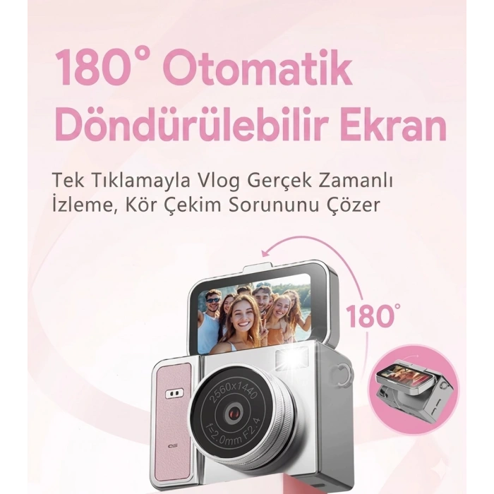 2K HD Ekranlı Mini Dijital Retro Video Kamera Flaşlı Dijital Vlog Mini Fotoğraf Makinesi Türkçe Menü