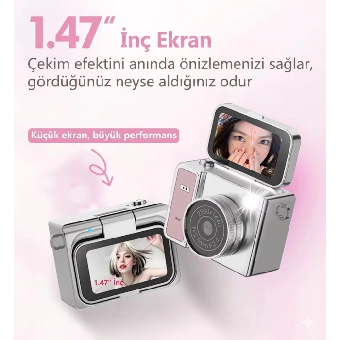 2K HD Ekranlı Mini Dijital Retro Video Kamera Flaşlı Dijital Vlog Mini Fotoğraf Makinesi Türkçe Menü