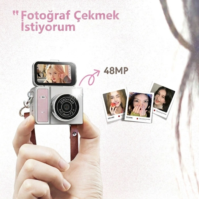 2K HD Ekranlı Mini Dijital Retro Video Kamera Flaşlı Dijital Vlog Mini Fotoğraf Makinesi Türkçe Menü