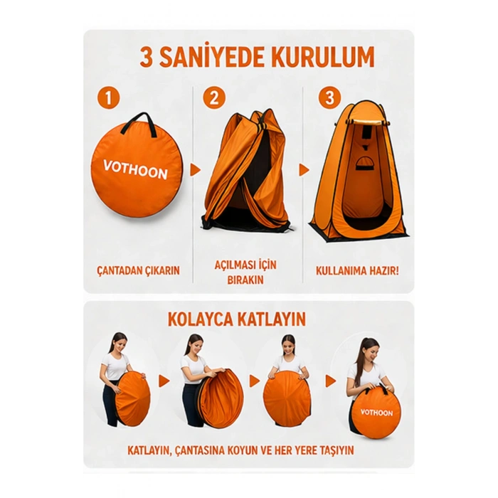 Otomatik Kabin Giyinme Çadırı 120x120x190 cm Üst Havalandırma Yan Pencereli Duş & WC Çadırı