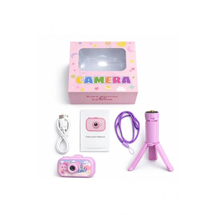 Dijital Fotoğraf Makinesi Çocuk Mini 1080p Hd Kamera Selfie Tripodlu Ön Arka Kamera Fotoğraf Makinesi