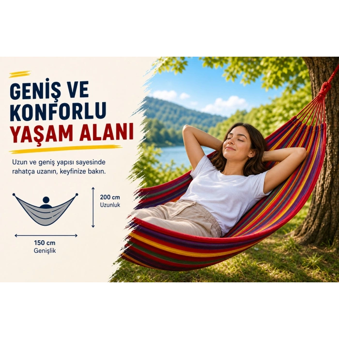 Çift Kişilik Hamak 260X150 Cm Kolay Kurulabilir Bahçe Balkon Kamp Salıncak Hamak Çantalı