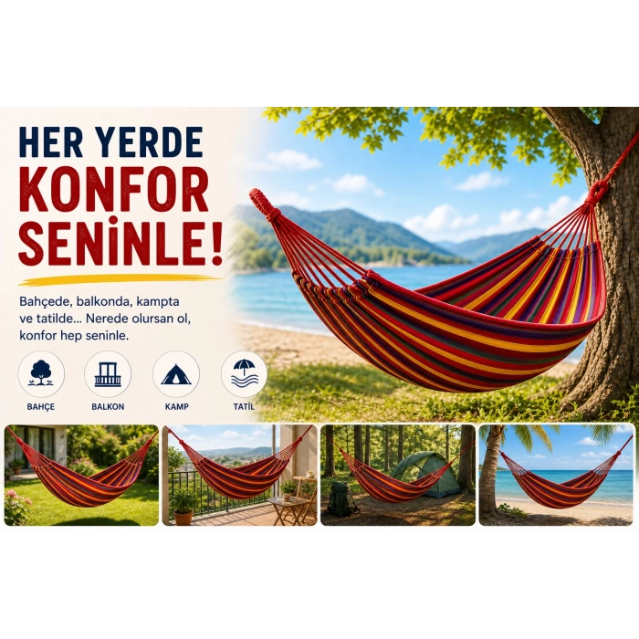 Çift Kişilik Hamak 260X150 Cm Kolay Kurulabilir Bahçe Balkon Kamp Salıncak Hamak Çantalı